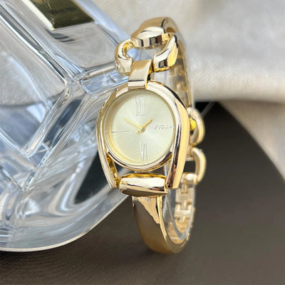1piece gold women's horseshoe case Simple color dial Metal alloy strap Stylish quartz watch suitable for everyday wear - Luxe Ladies Moda