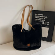 Women Plush Shoulder Bag Fluffy Furry Underarm Bag Large Capacity Fuzzy Purse Solid Handbag for Work Travel Shopping - Luxe Ladies Moda