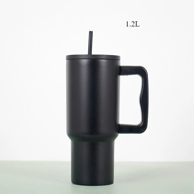 40 Oz Insulated Mug with Handle and Flip Top Straw Reusable Stainless Steel Water Bottle - Luxe Ladies Moda