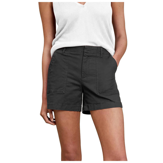 Solid Color Retro Stretch Twill Short Side Pockets Soft Feel Flattering Fit Pants Versatile Elastic Waist Fashion Summer Women - Luxe Ladies Moda