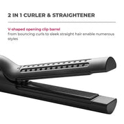 AIRFLOW-Hair Straightener and Curling Iron 2 in 1, Negative Ionic Anti-scald Curling Wand 1.25 Inch ,5 Temps & Dual Voltage - Luxe Ladies Moda