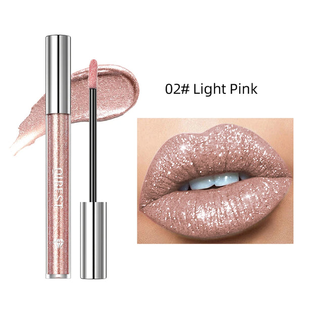 QIBEST shimmer lip gloss beauty girl diamond glitter lip tint waterproof long lasting 6 colors gray flash liquid lipstick makeup - Luxe Ladies Moda