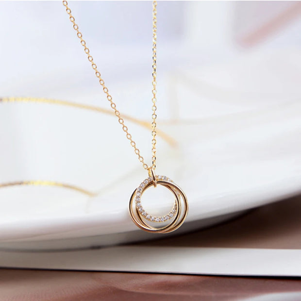 S925 Silver Round Choker Zircon For Women Fashion Chain Minimalist Dainty Double Circle Pendant Necklace Neck Fine Jewelry - Luxe Ladies Moda