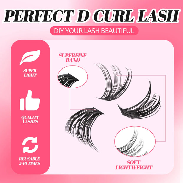 Lash Clusters Set Mixed Tray Lashes Kit Fluffy Individual Lashes Extension with Lash Bond and Seal At Home Makeup - Luxe Ladies Moda