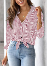 Women's Shirt Blouse Pink Striped classic Print Button Long Sleeve Casual No pockets Daily Basic Shirt - Luxe Ladies Moda