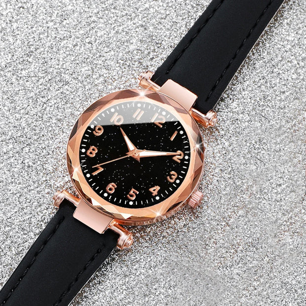 5PCS/Set Women‘s Watches Ladies Fashion Leather Band Analog Quartz WristWatch Bracelets Set - Luxe Ladies Moda