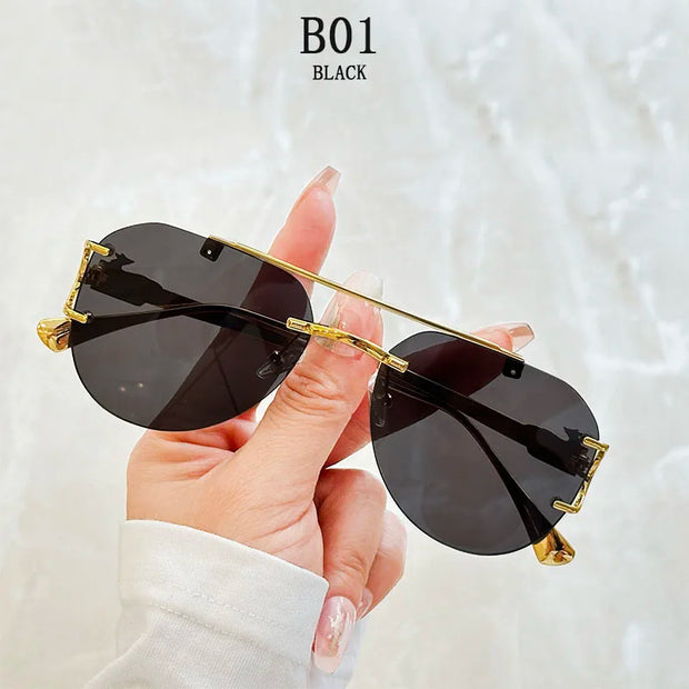 Rimless Sunglasses Women Trendy Luxe Fashion Sunglasses Vintage Glasses - Luxe Ladies Moda