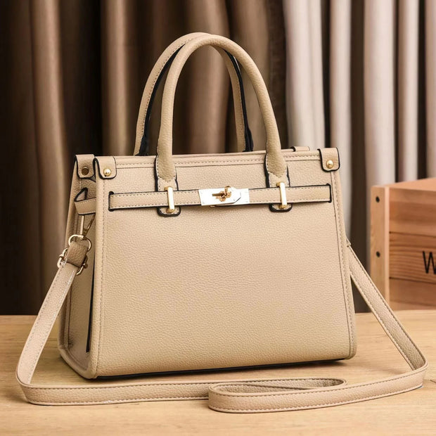 Solid Color Lychee Pattern Shaped Large Capacity Single Shoulder Diagonal Cross Western Style Versatile Women's Bag - Luxe Ladies Moda