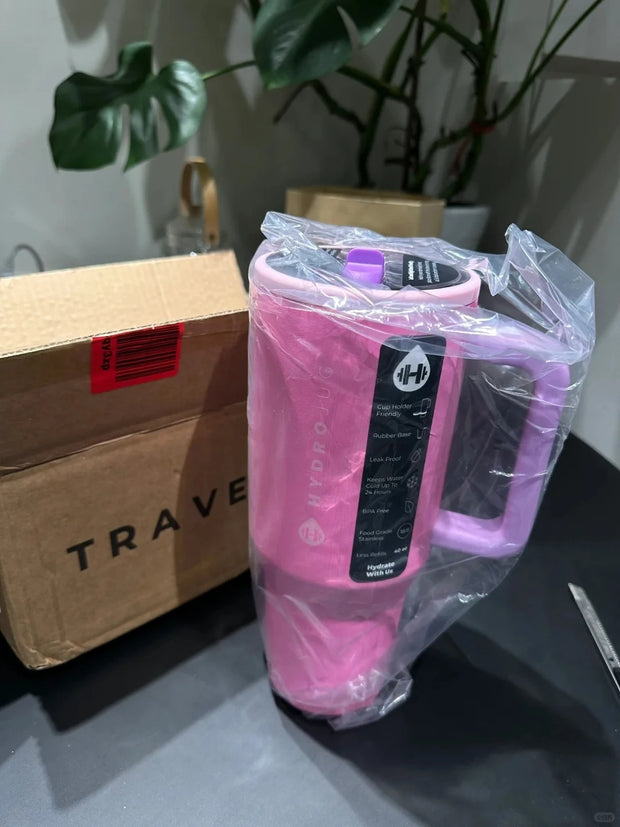 Tumbler Traveler Cup – Stainless Steel Insulated Thermos, Portable Travel Mug with Handle, Lid & Straw - Luxe Ladies Moda