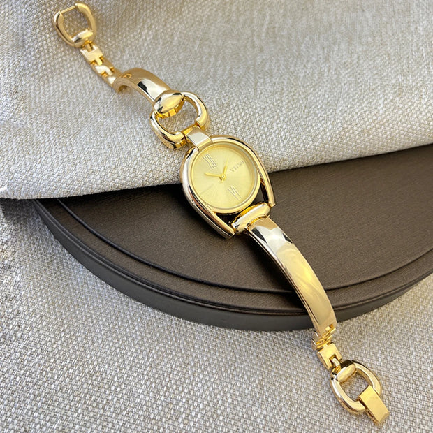 1piece gold women's horseshoe case Simple color dial Metal alloy strap Stylish quartz watch suitable for everyday wear - Luxe Ladies Moda