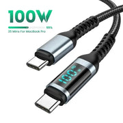 PD100W USB Type C to USB C Cable LED Display Fast Charging Charger 5A USB C Cord