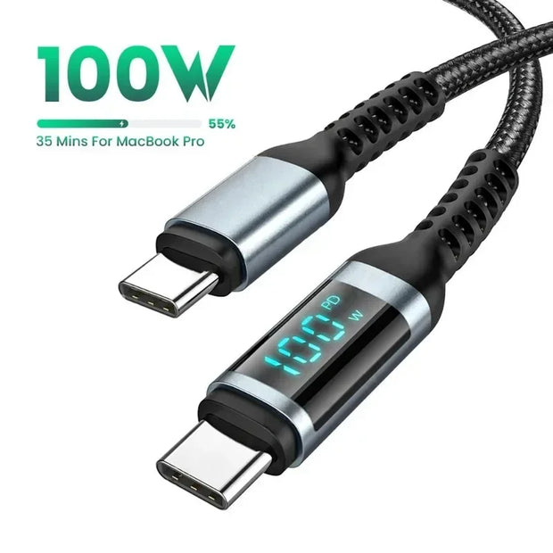 PD100W USB Type C to USB C Cable LED Display Fast Charging Charger 5A USB C Cord