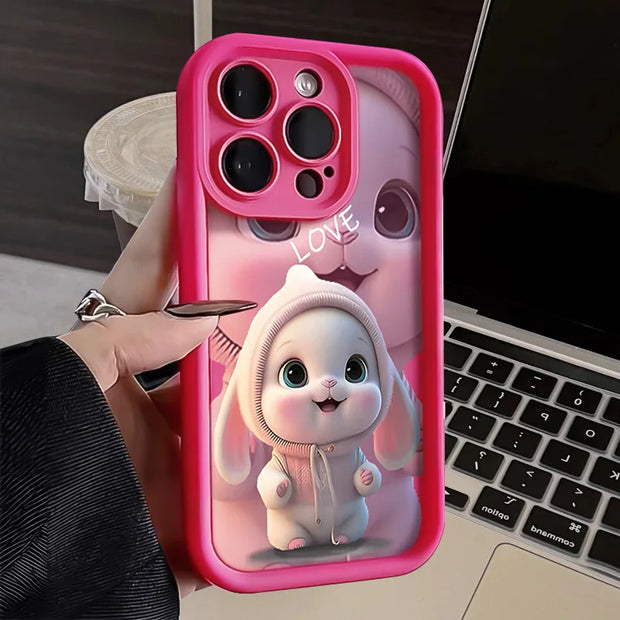 Lovely Pink Rabbit Silicone Case For Samsung Galaxy S24 S23 Ultra S22 S21 Plus S20 FE A12 A32 A52 A52S A23 A33 A53 A14 A34 A54 - Luxe Ladies Moda