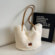 Women Plush Shoulder Bag Fluffy Furry Underarm Bag Large Capacity Fuzzy Purse Solid Handbag for Work Travel Shopping - Luxe Ladies Moda