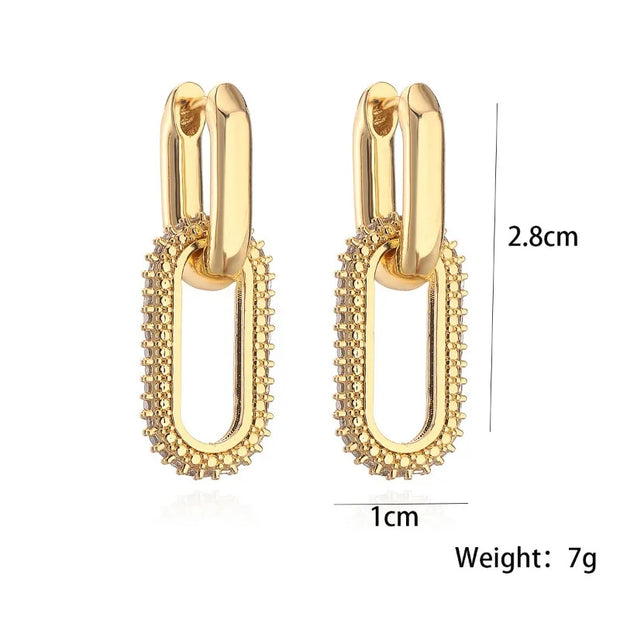 Retro Double Loop Design Drop Earrings Gold Color Geometric Round Hoop Earrings for Women Girls Punk Hip Hop Fashion Jewelry - Luxe Ladies Moda