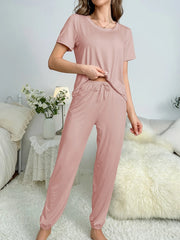 Women's new style pajamas short sleeve trousers elegant casual two-piece solid color home wear - Luxe Ladies Moda