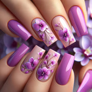 24pcs/set Medium long fake nails for women Spring summer flowers butterfly bee design faux ongles tips press on false nail art - Luxe Ladies Moda