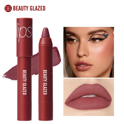 Beauty Glazed Matte Lipstick Pencil Waterproof Long Lasting Lip Balm 12 Colors Velvet Lip Liner Pen Lips Makeup Women Cosmetics - Luxe Ladies Moda