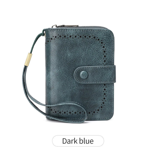 Anti-Theft Brush Bag for Ladies, Oil Wax Leather, Short Purse, European and American Retro, Multi-Function, organ Card Bag - Luxe Ladies Moda