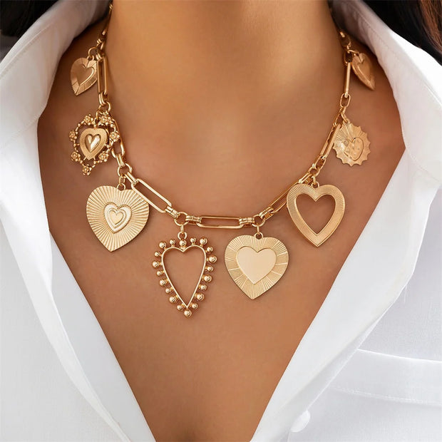 Punk Big Heart Pendant Necklace for Women Fashion Goth Metal Choker Necklace Charm Party Jewelry On The Neck Gifts - Luxe Ladies Moda