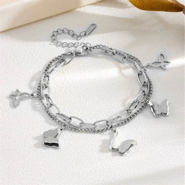 316L Stainless Steel Black And White Fritillaria Roman Round Plate Elegant And Charming Golden Gril Bracelet Evening Jewelry