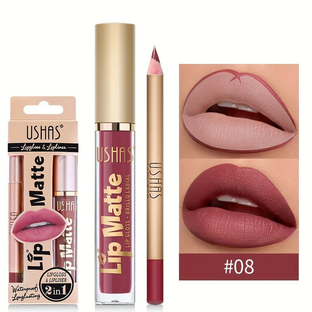 Matte Lipgloss&lip Liner Set 12 Colors Waterproof Luquid Lipstick High Pigmented Long Lasting Waterproof Lips Makeup - Luxe Ladies Moda