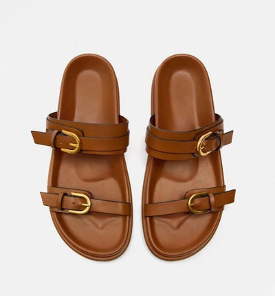 Women’s Flat Slingback Sandals Round Toe with Buckle - Luxe Ladies Moda