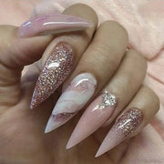24pcs Detachable Almond French False Nails DIY Glitter Design Press on Nails Fake Nials DIY Manicure Nail Tips - Luxe Ladies Moda