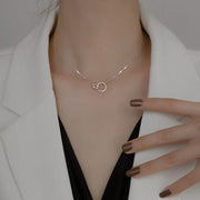 S925 Silver Round Choker Zircon For Women Fashion Chain Minimalist Dainty Double Circle Pendant Necklace Neck Fine Jewelry - Luxe Ladies Moda