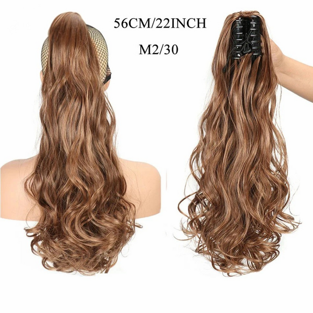 Water Wave Claw Clip In Ponytail Hair Extension Ombre Color Curly Wavy Synthetic Ponytail Extension Hair For Women Pony Tail