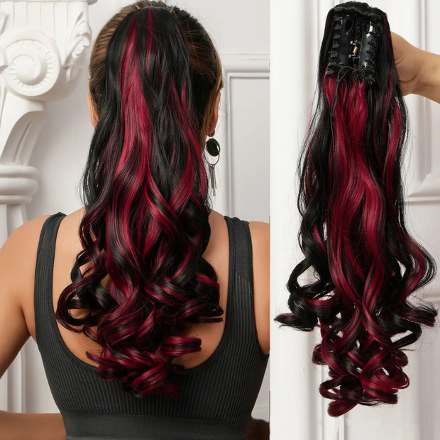 Water Wave Claw Clip In Ponytail Hair Extension Ombre Color Curly Wavy Synthetic Ponytail Extension Hair For Women Pony Tail