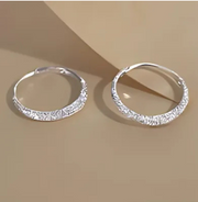 Sterling Silver Earrings, Starry River Shiny Glitter Hoop Earrings Frosted Shiny Hoop Earrings - Luxe Ladies Moda