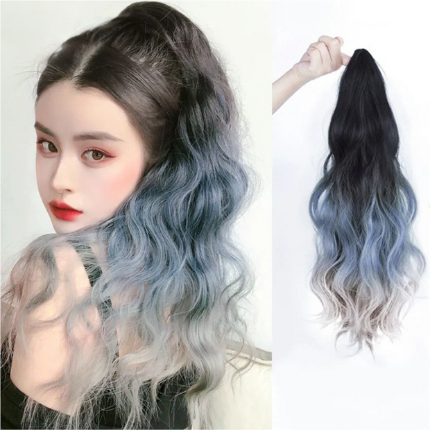 Water Wave Claw Clip In Ponytail Hair Extension Ombre Color Curly Wavy Synthetic Ponytail Extension Hair For Women Pony Tail