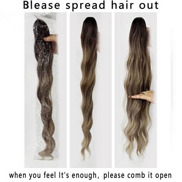 Water Wave Claw Clip In Ponytail Hair Extension Ombre Color Curly Wavy Synthetic Ponytail Extension Hair For Women Pony Tail