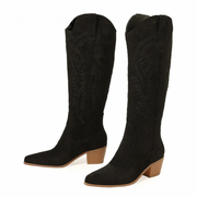 Retro Spring Winter Knee High Boots Women Comfy Walking Fashion Pointed Toe Female Western Cowboy Boot High Heel