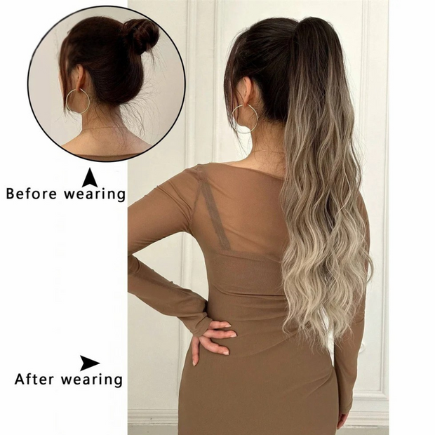 Water Wave Claw Clip In Ponytail Hair Extension Ombre Color Curly Wavy Synthetic Ponytail Extension Hair For Women Pony Tail