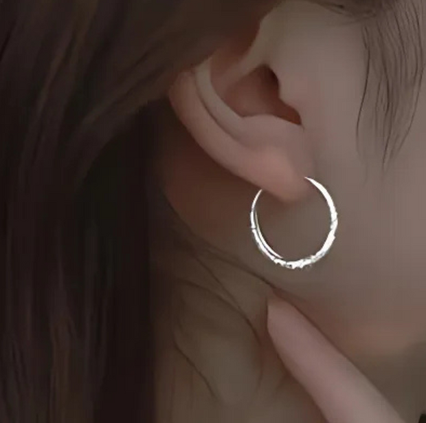 Sterling Silver Earrings, Starry River Shiny Glitter Hoop Earrings Frosted Shiny Hoop Earrings - Luxe Ladies Moda
