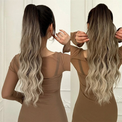 Water Wave Claw Clip In Ponytail Hair Extension Ombre Color Curly Wavy Synthetic Ponytail Extension Hair For Women Pony Tail