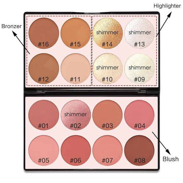 16 Colors Contour Palette Make up - Blush Highlighters Bronzer Powder All in One Makeup Palettes Contour Kit - Face Cosmetics Gifts for Women Beauty for Festivals (SET1)