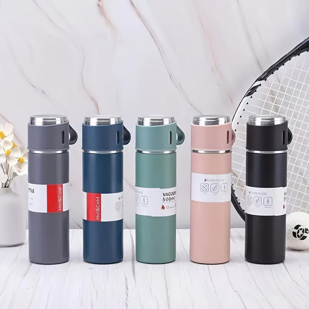 500ml Stainless Steel Insulated Water Cup Set - Premium, Leakproof & Portable Tumbler with 2 Lids for Travel, Outdoor Adventures & Driving - Keeps Drinks Hot or Cold - Luxe Ladies Moda