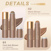 Cream Contour Stick for Warm Brown Skin,Warm Nose Contour Makeup Built-In Sponge, Smooth Long Lasting Bronzer, Blendable Lightweight Contouring Stick #02 Warm Brown