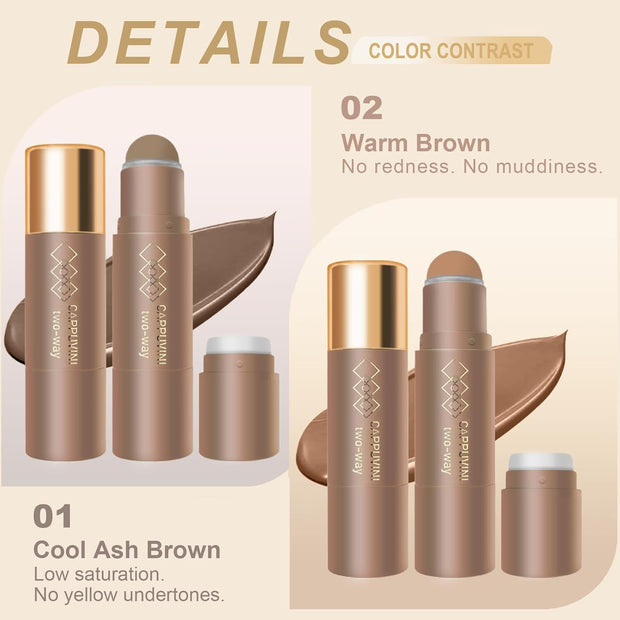 Cream Contour Stick for Warm Brown Skin,Warm Nose Contour Makeup Built-In Sponge, Smooth Long Lasting Bronzer, Blendable Lightweight Contouring Stick #02 Warm Brown