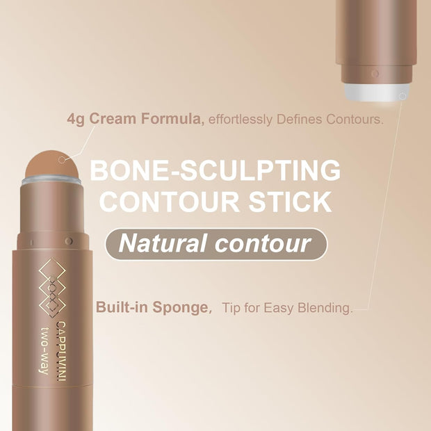 Cream Contour Stick for Warm Brown Skin,Warm Nose Contour Makeup Built-In Sponge, Smooth Long Lasting Bronzer, Blendable Lightweight Contouring Stick #02 Warm Brown