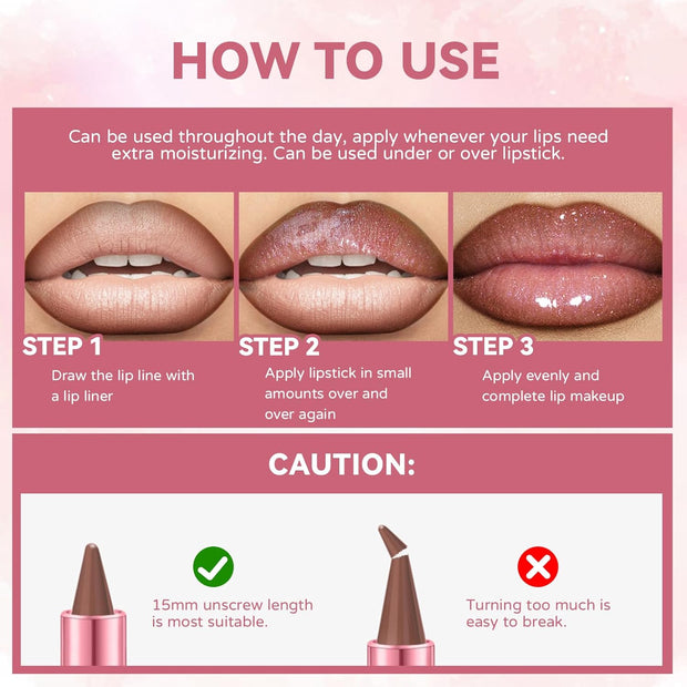 Gradient Lip Liner and Gloss Lip Combo Set, Long Lasting Light Brown Matte Lipstick Crayon Lip Liner Pencil, Hydrating Plumping Shiny Nude Tinted Lip Gloss Makeup