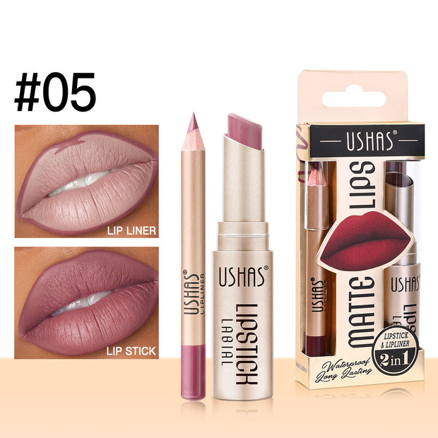 Ushas 12 color matte lipstick and lipliner two-color set - to achieve the perfect, lasting matte effect, with precise contour, suitable for all skin types of moisturizing formula, suitable for any occasion, is an ideal gift - Luxe Ladies Moda