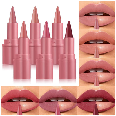 6Pcs 2 in 1 Lip Liner and Lipstick Lip Combo Set - 24 Hours Long-Lasting, Nude & Matte Velvet Ombre Effect Gradient Lip Liner, Smudge-Proof, Waterproof, Easy to Apply Gradient Lips Makeup