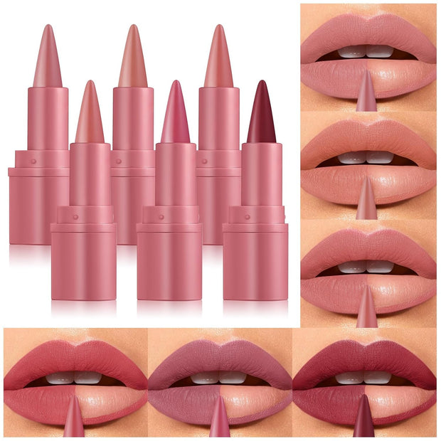 6Pcs 2 in 1 Lip Liner and Lipstick Lip Combo Set - 24 Hours Long-Lasting, Nude & Matte Velvet Ombre Effect Gradient Lip Liner, Smudge-Proof, Waterproof, Easy to Apply Gradient Lips Makeup
