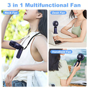 Portable Mini Handheld Fan - 5000mAh USB Rechargeable, Touch Control, 5-Speed Foldable Fan, LED Display, For Home, Office, Outdoor Hand Held/Desk/Neck Fan 3 In 1 Mini Fan With Base - Luxe Ladies Moda