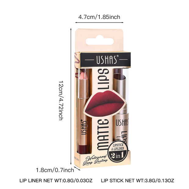 Ushas 12 color matte lipstick and lipliner two-color set - to achieve the perfect, lasting matte effect, with precise contour, suitable for all skin types of moisturizing formula, suitable for any occasion, is an ideal gift - Luxe Ladies Moda