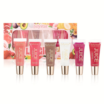 Set of 6 Crystal-Clear Jelly Lip Oils | Moisturizing & Fruity Lip Gloss" - Luxe Ladies Moda